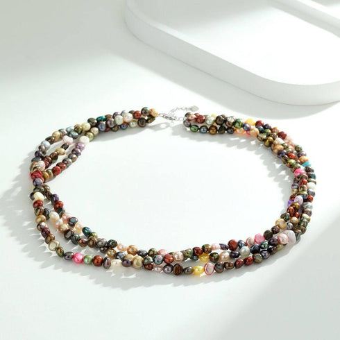 5-6mm Triple Strand Dyed Multicolour Freshwater Pearls Necklace - House Of Pearls